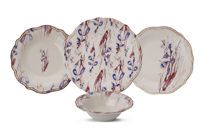 Hermia Blue Rustica Juego de Cena de 24 Piezas en Porcelana Azul Marino y Burdeos Hermia Blue Rustica Juego de Cena de 24 Piezas en Porcelana Azul Marino y Burdeos